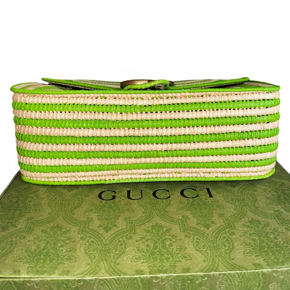 Gucci Raffia Small GG Marmont Green Shoulder Bag - Picture 7 of 12
